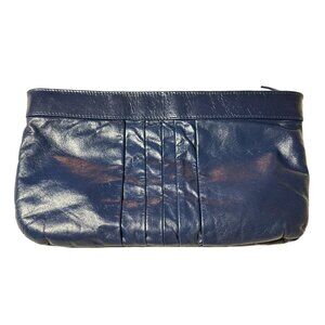 EUC Art Deco Vintage Leather Made in Hong Kong Blue Clutch